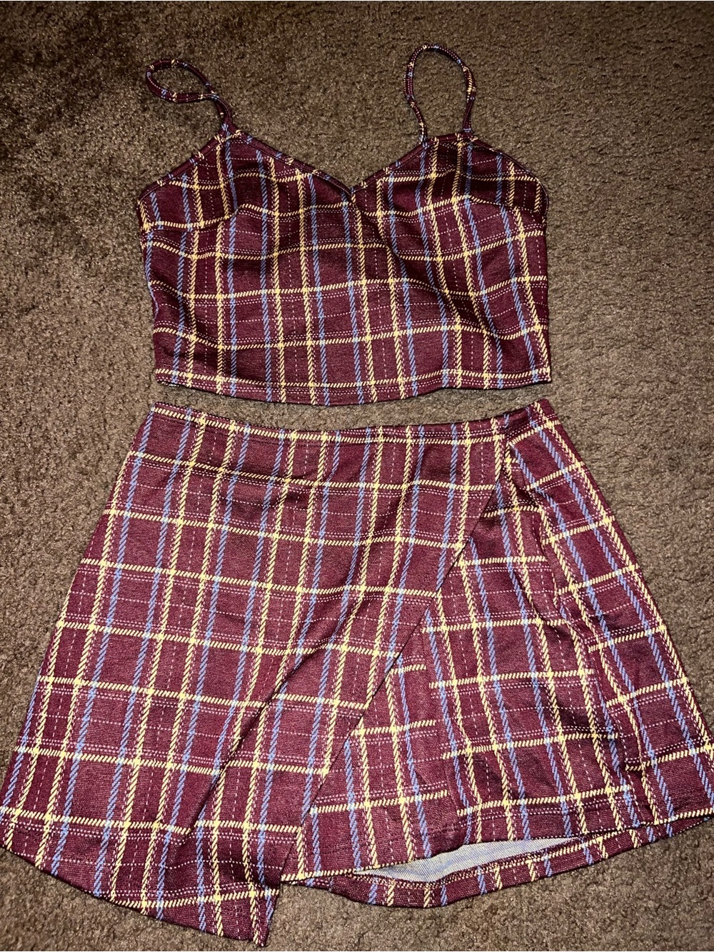 Popular Basics Burgundy and Gold Knit Top with skort